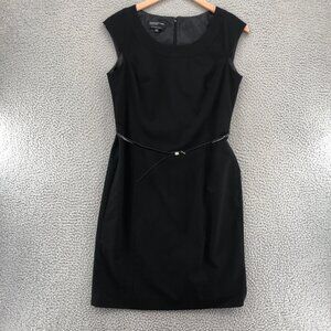 Jones New York Dress Womens 10 Black Knee Sheath Sleeveless Stretch Belt Career*